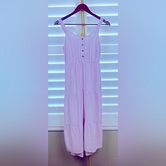 Lavender Striped Linen Midi Dress Sz Small - Picture 5 of 6